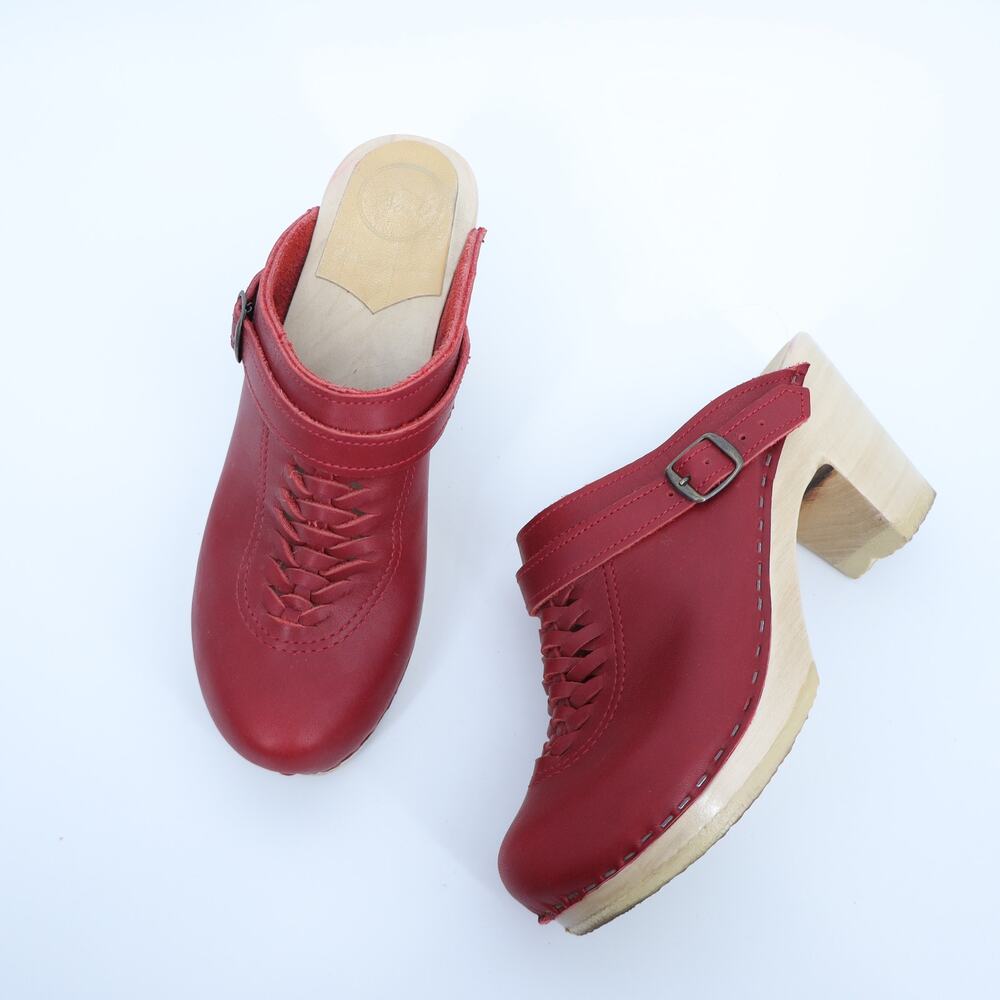 NO. 6 Heidi Woven Clog Red Leather Platform Heeled Slip On Women's 39/US 9